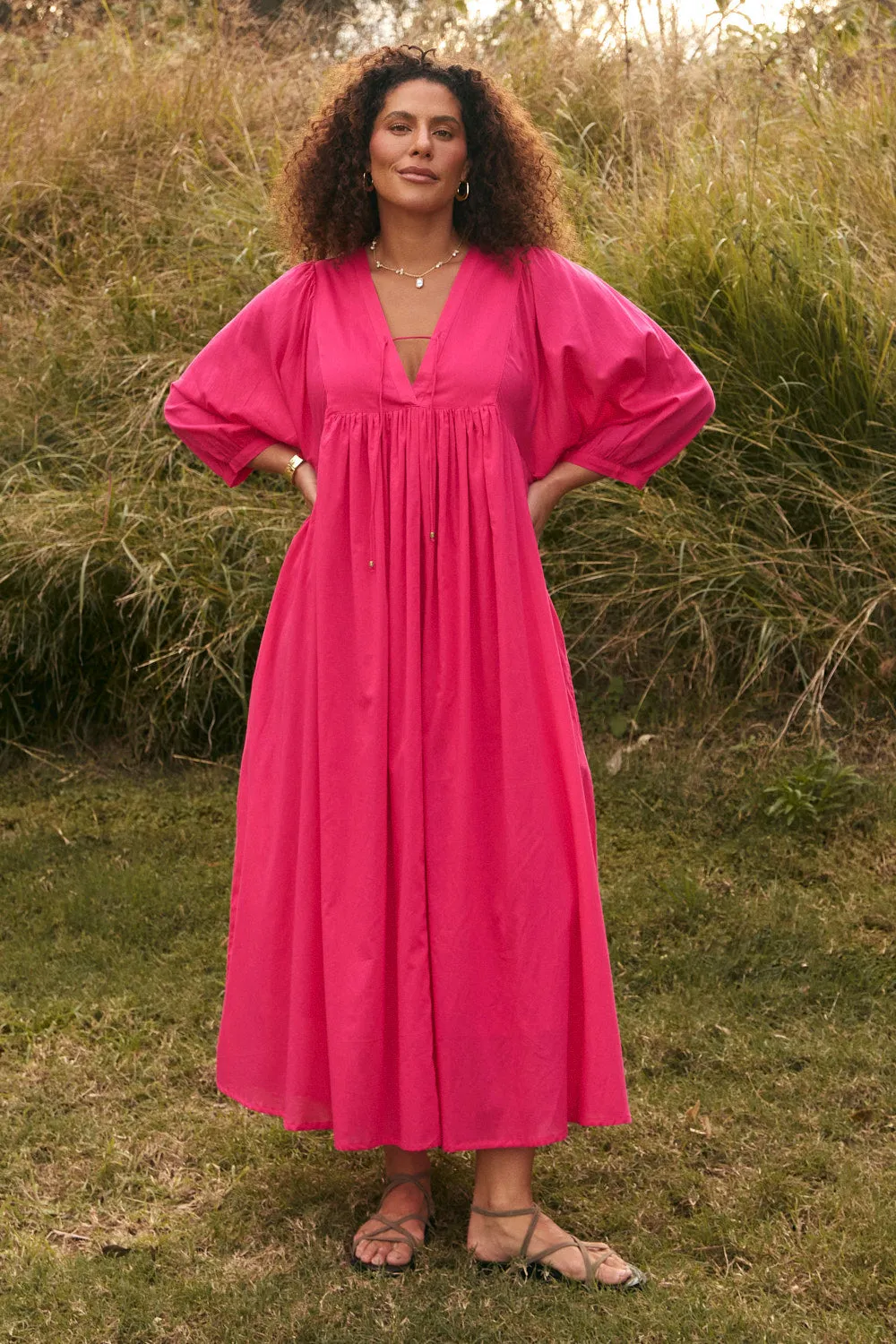 Cairo Boho Dress in Raspberry Draped Silhouette Playful Cut