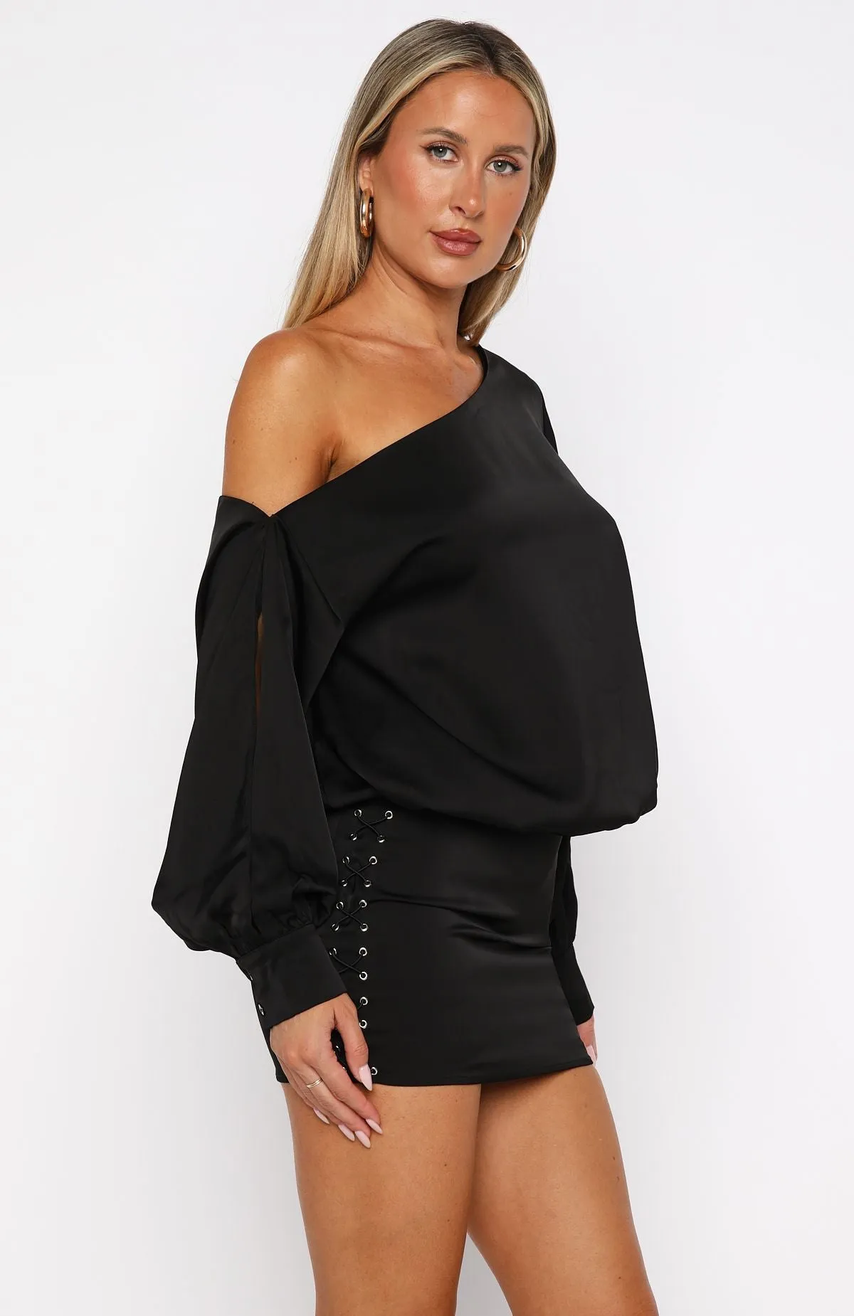 Lightweight Piece Fresh Outfit Love Letter Long Sleeve Mini Dress Black