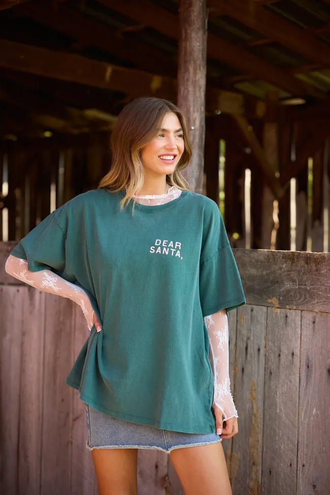 World Edge AbrasionResistantThread Dear Santa Dark Green Oversized Graphic Tee