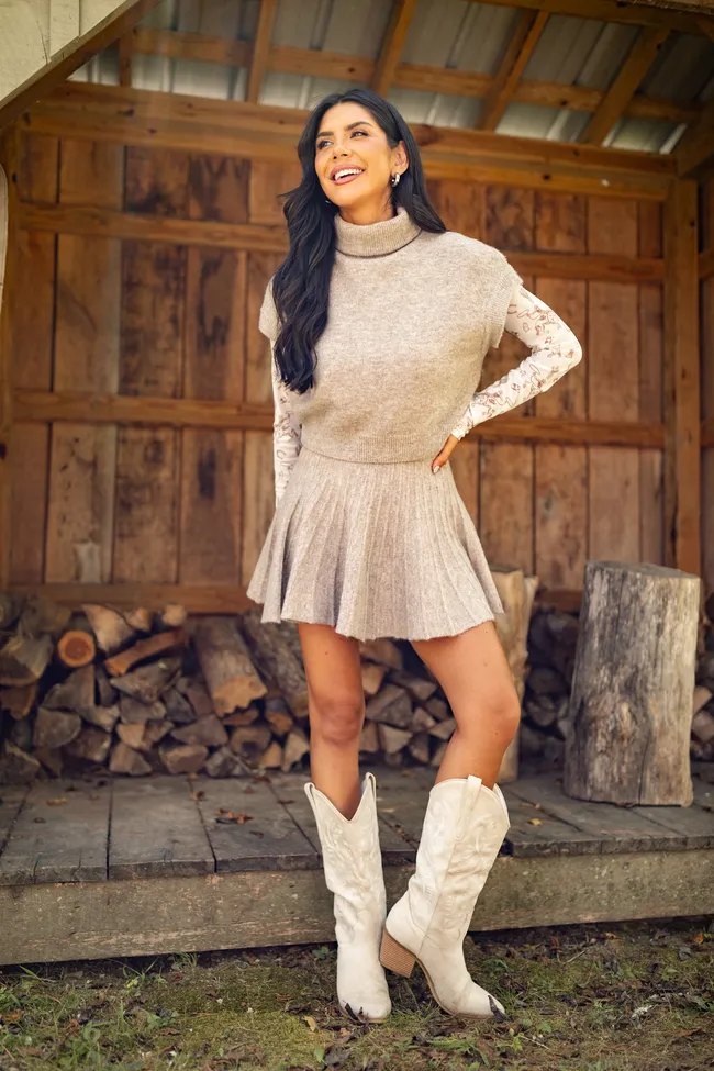 Deb Taupe Turtleneck Sweater Skirt Set Soft Touch Roomy Design