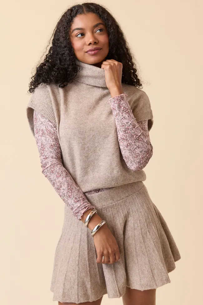Deb Taupe Turtleneck Sweater Skirt Set StaticFreeLining