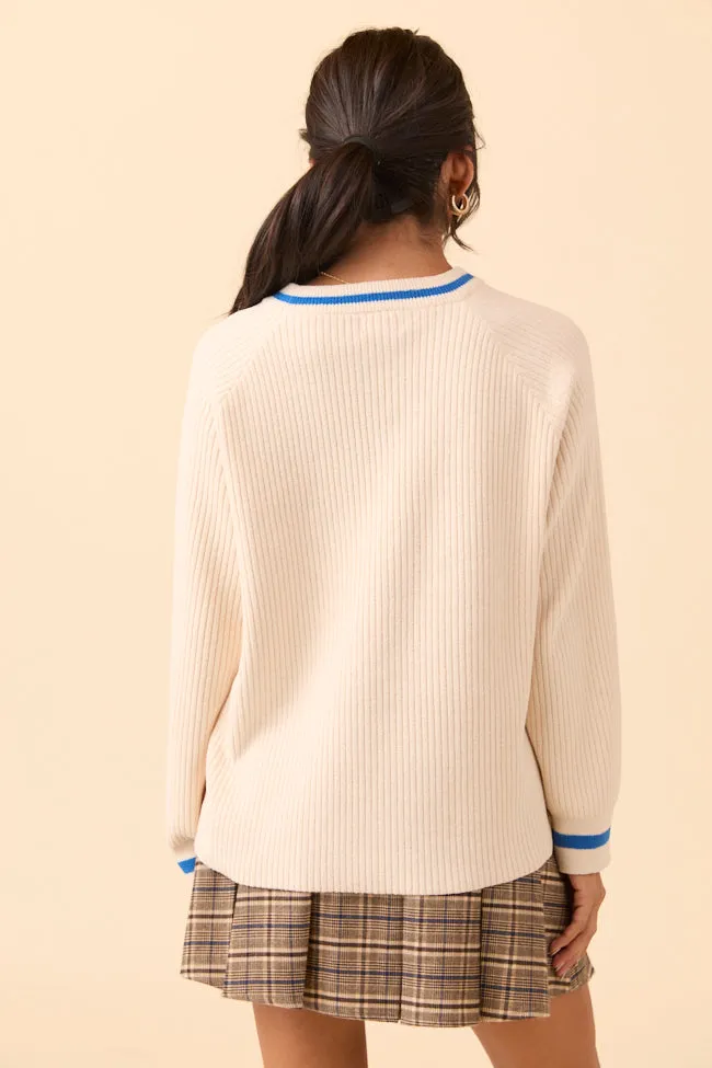 Warm Fashion Shine Fit Delaney Cream and Cobalt Go Sports Sweater SALE