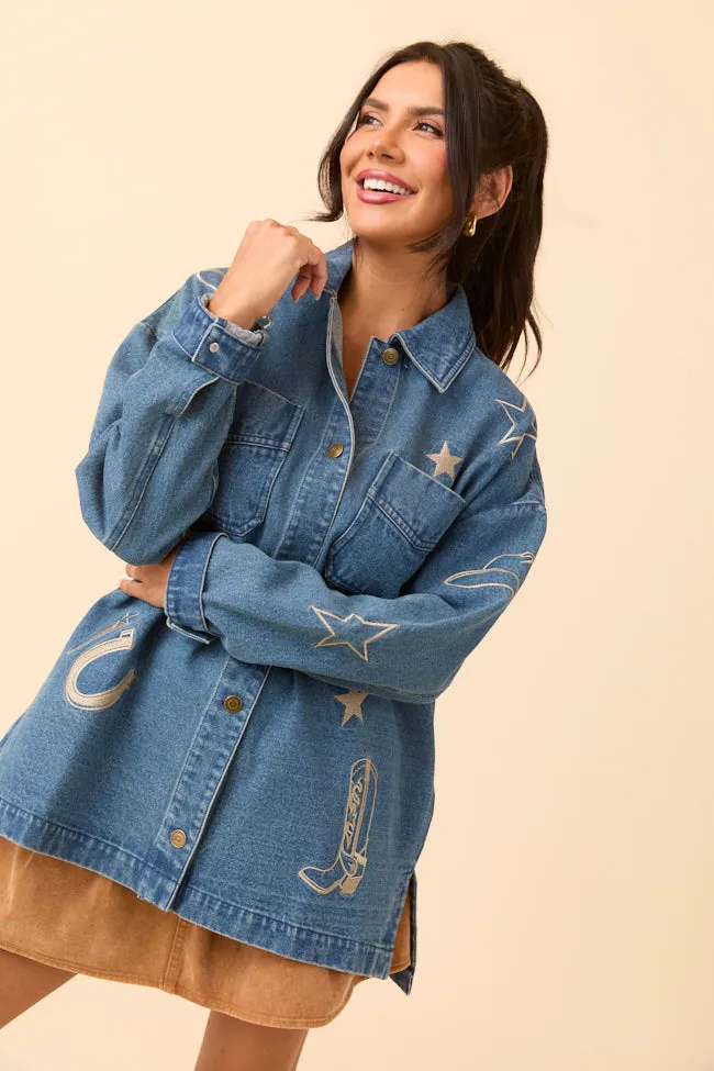 Active Gear Scout Western Print Oversized Denim Shirt