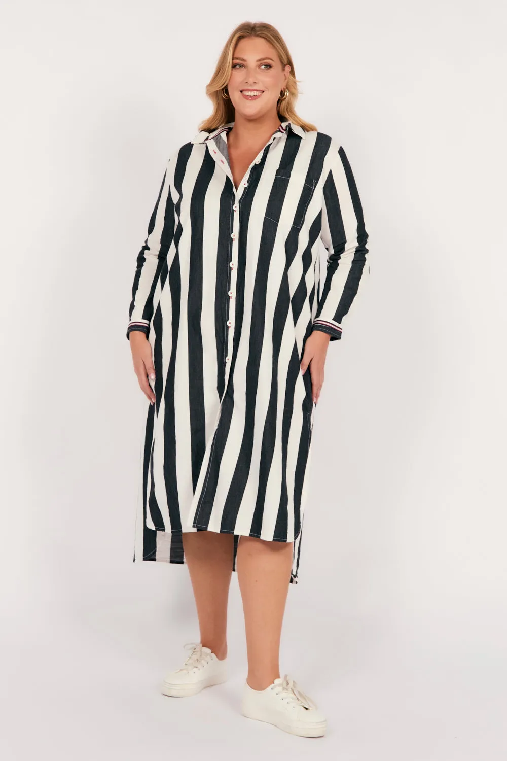 Breathable Design Natalia Shirt Dress in Harbour Lines