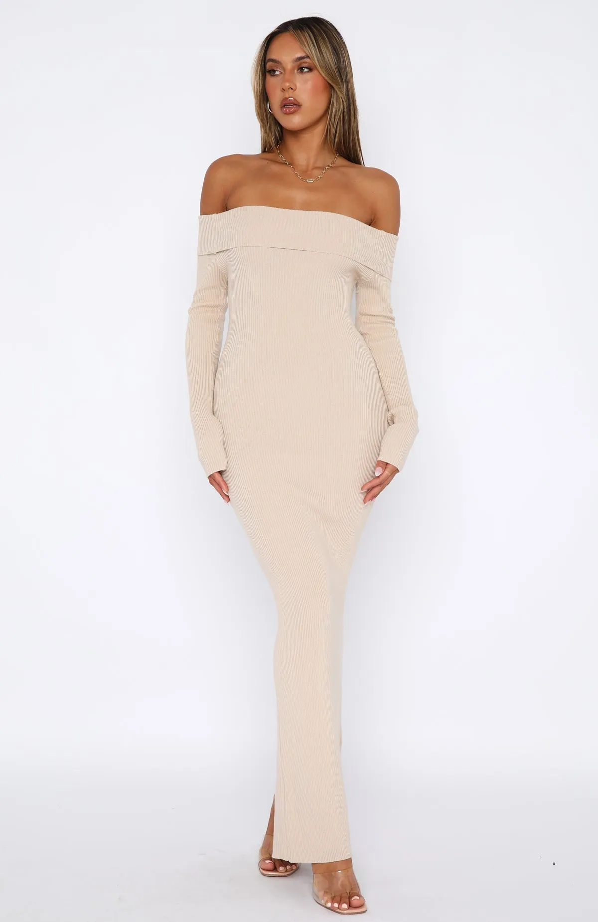 flattering appearance Chic Layered Wear Don't Call Me Anymore Long Sleeve Maxi Dress Oat