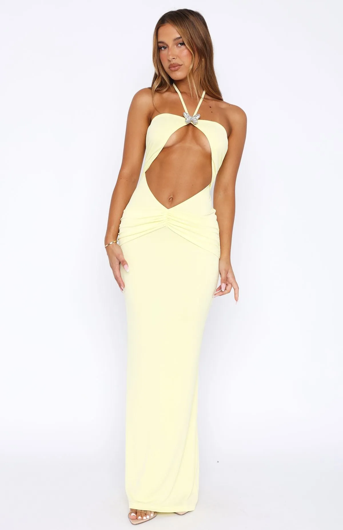 Don't Take Too Long Maxi Dress Lemon confident look Soft Neutral