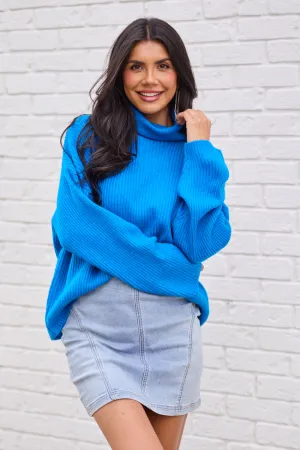 Dorothy Electric Blue Turtleneck Sweater Epic Glow Casual Chic