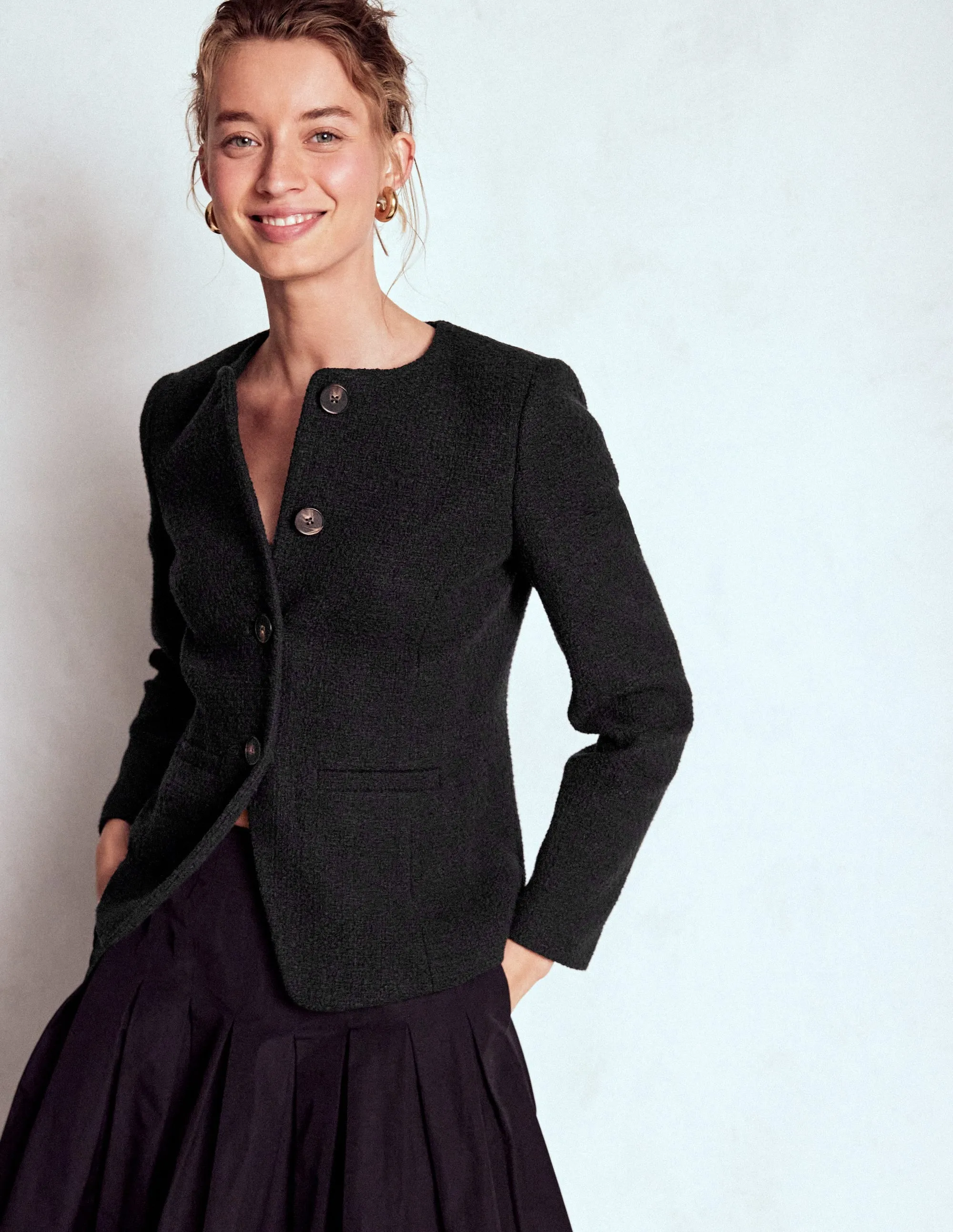 Hampstead Textured Blazer-Black Tapered Hem