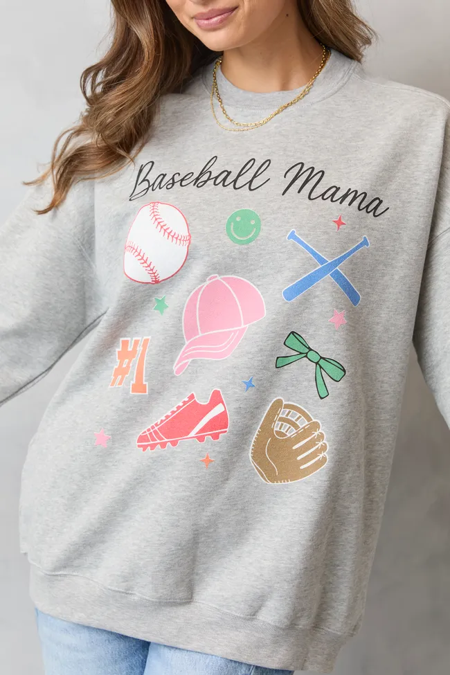 Baseball Mama Icons Light Grey Graphic Sweatshirt outdoor mode