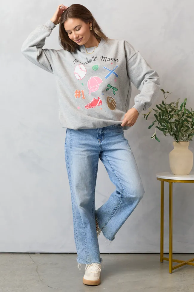 Wool Fit Baseball Mama Icons Light Grey Graphic Sweatshirt
