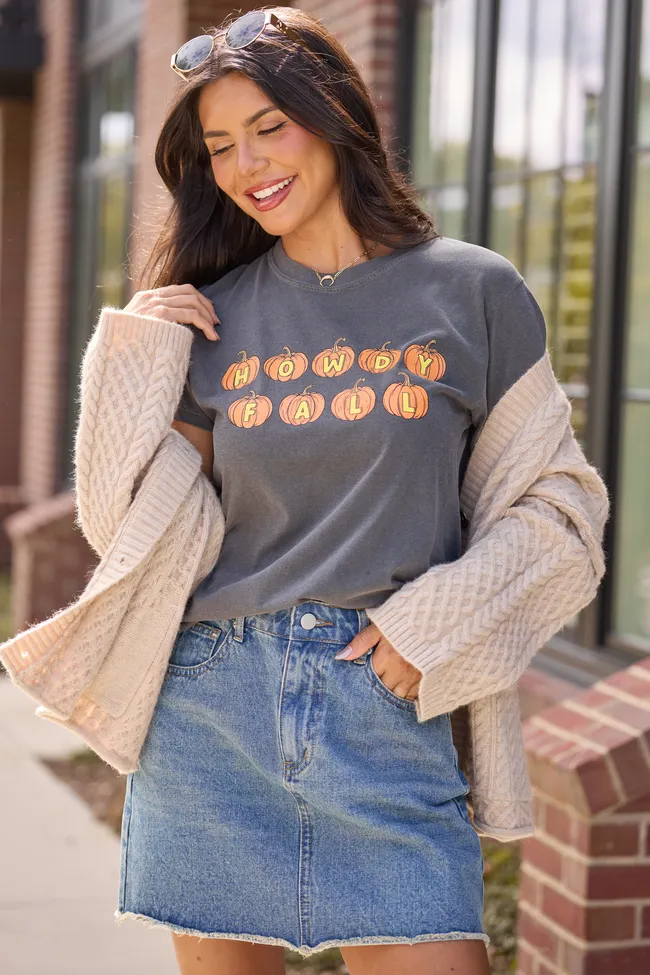 Howdy Fall Pumpkin Dark Grey Graphic Tee Reinforced Stress Points
