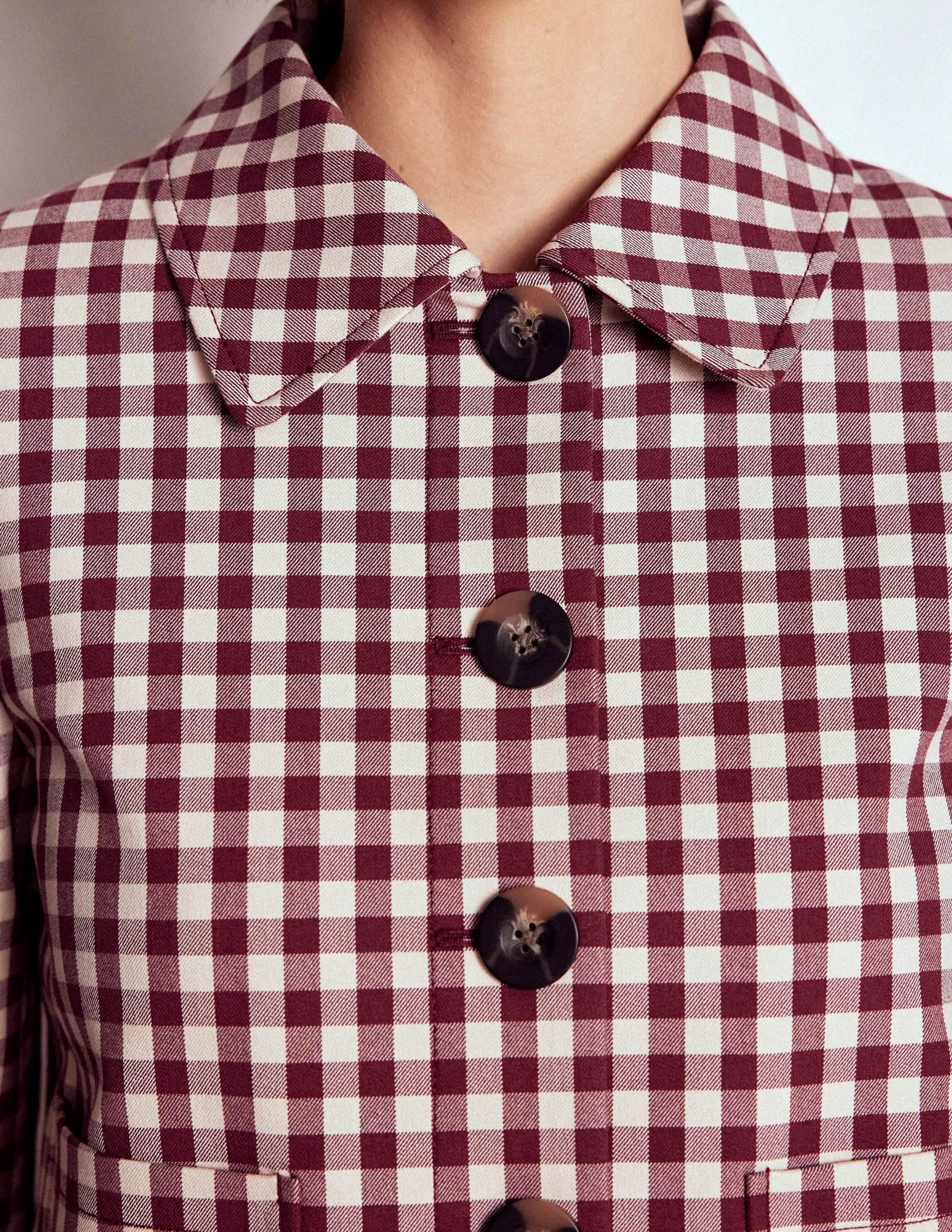 Knightsbridge Gingham Jacket-Chestnut Gingham Clean Fit Design Softshell Coating