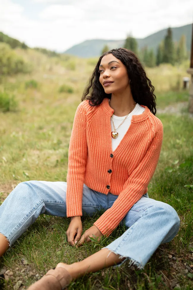 American Ease Livvy Long Sleeve Washed Orange Cardigan SALE