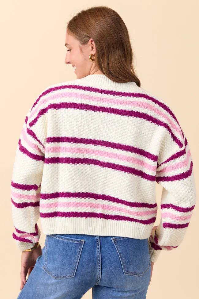 retro look Lannie Plum and Pink Striped Cardigan