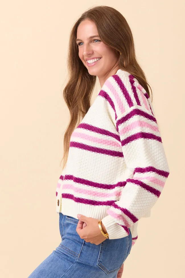 Lannie Plum and Pink Striped Cardigan Semi Formal
