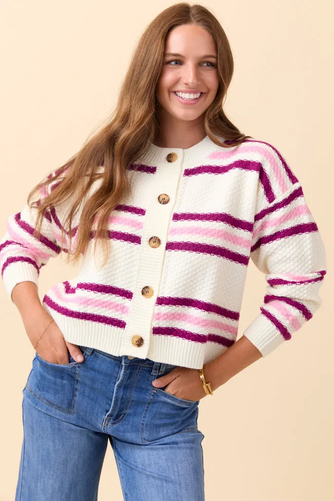 Lannie Plum and Pink Striped Cardigan WrinkleResistantCloth