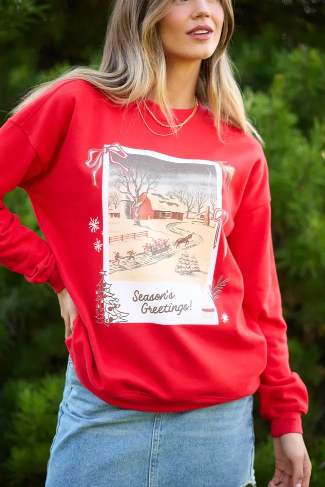 Christmas Photo Print Red Graphic Sweatshirt Relax Mode