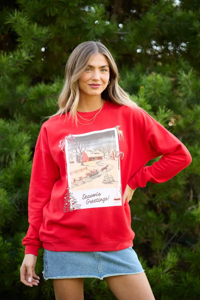 Urban Cool Christmas Photo Print Red Graphic Sweatshirt