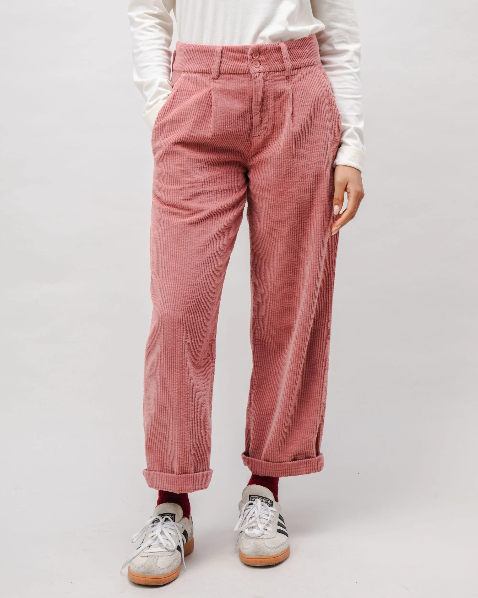 Corduroy Pleated Pants Rose Comfort Wear Fit