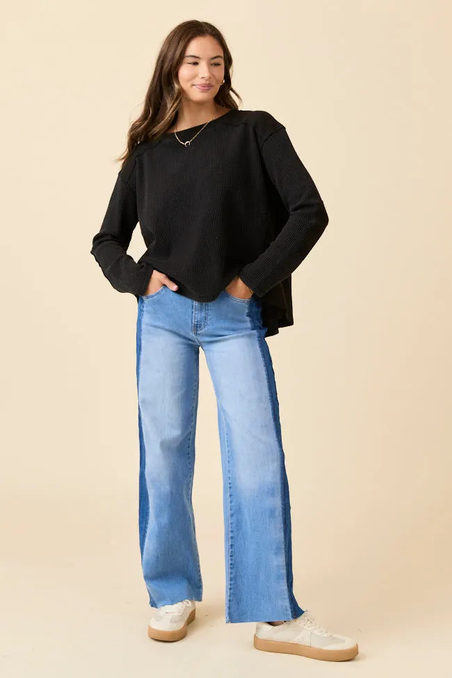 WrinkleResistantCloth Lounge Gear Dylan Waffle Knit Black Pullover Emily Fauver X Pink Lily