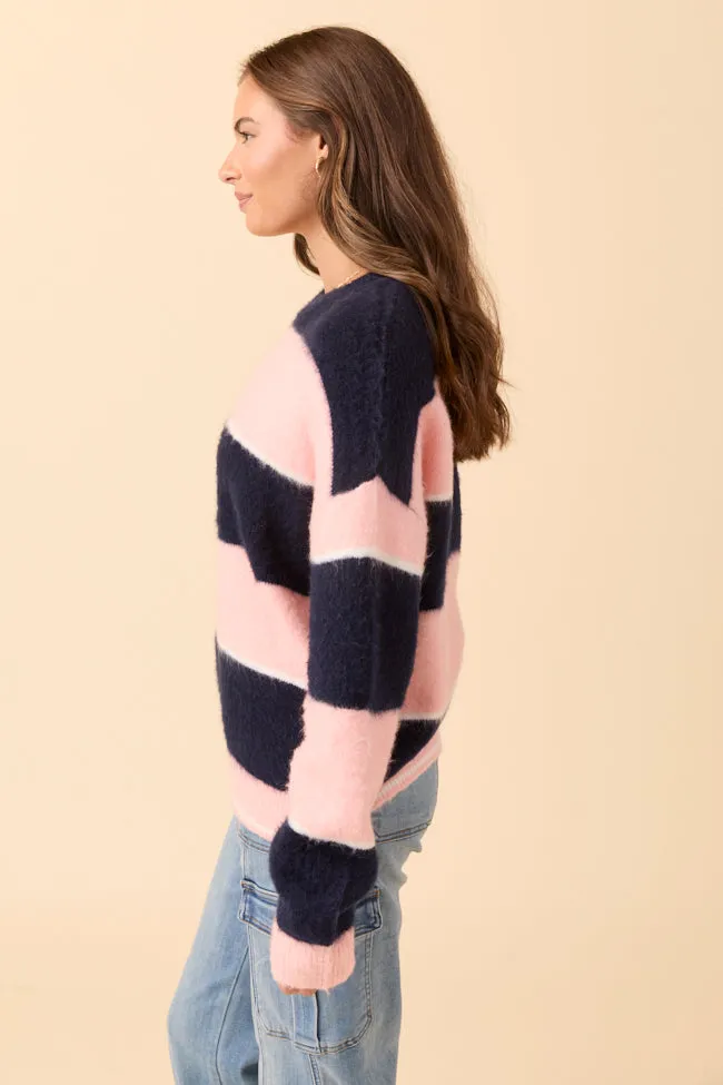 Frankie Pink and Blue Stripe Crewneck Sweater Layer Light