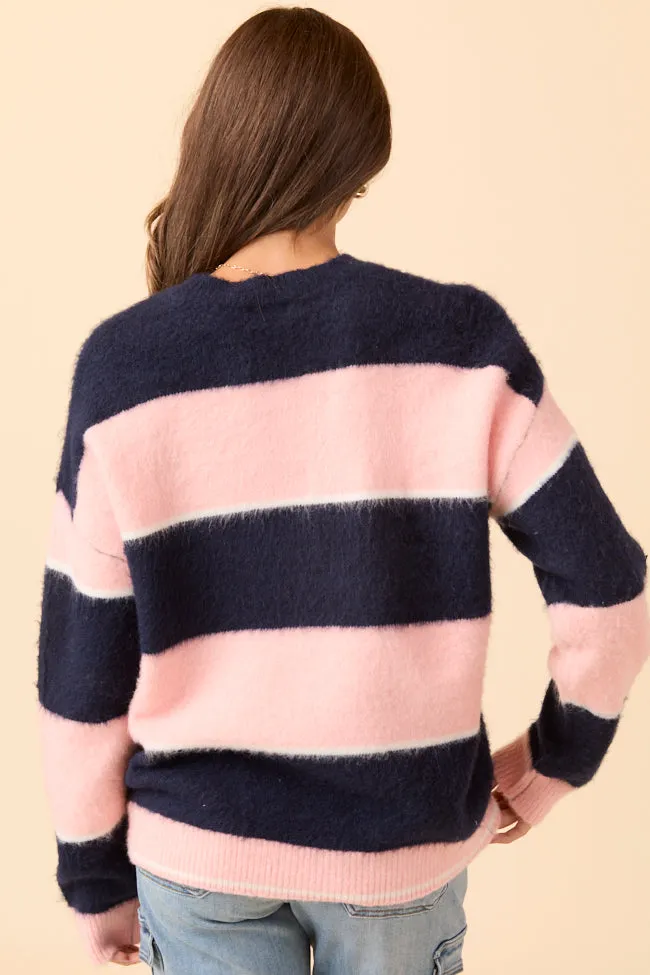 Party Ready Screen Core Frankie Pink and Blue Stripe Crewneck Sweater