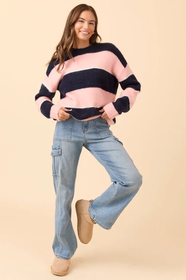 ZeroChafeSeams Frankie Pink and Blue Stripe Crewneck Sweater