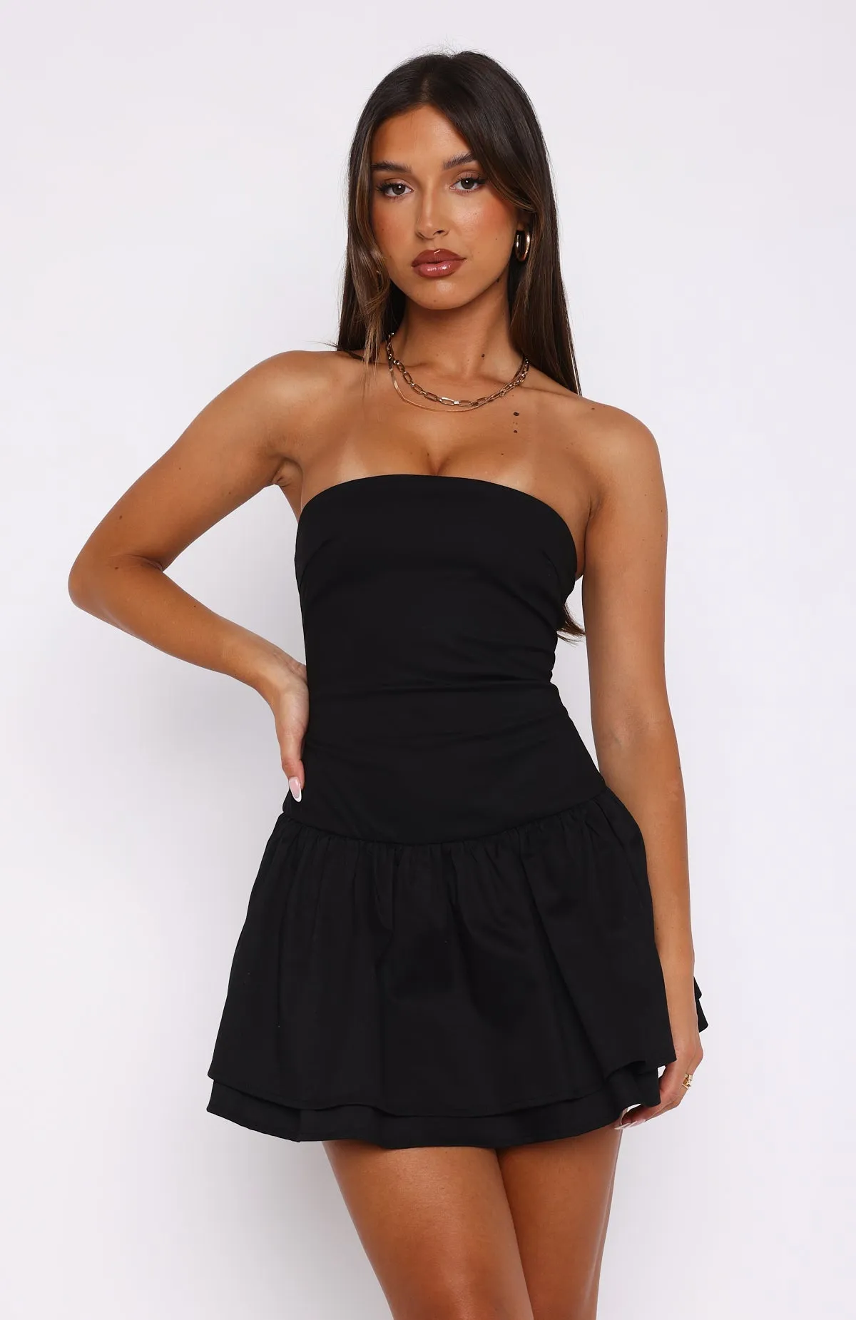 Sculpted Detail Flare Breeze Early Hours Mini Dress Black