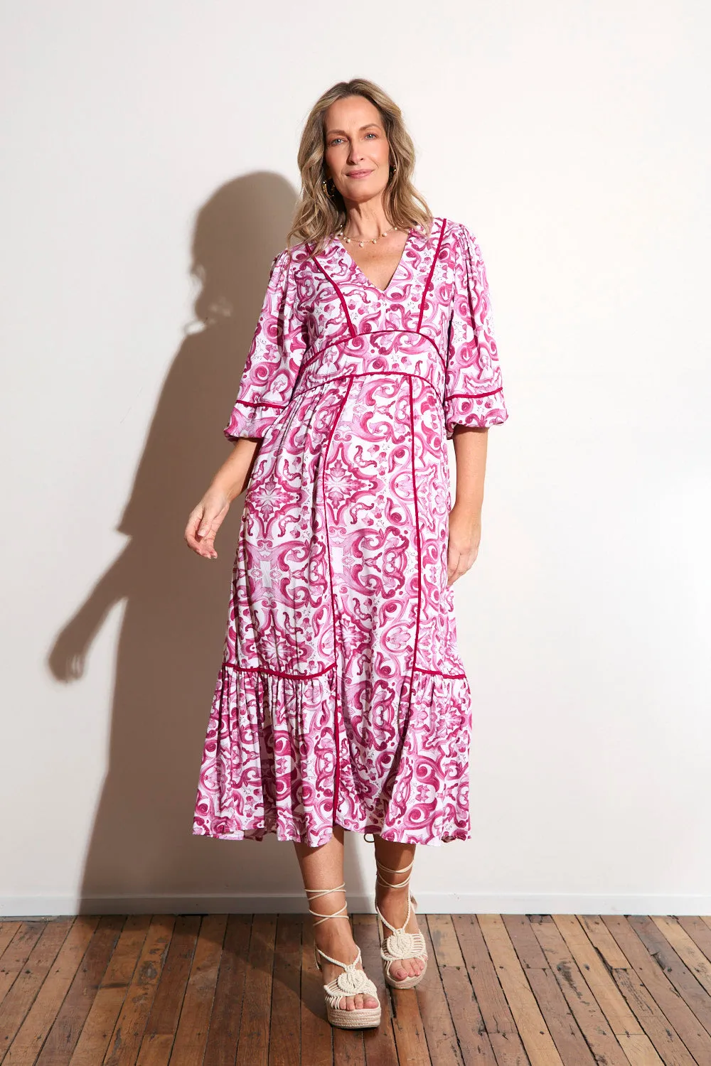 Dreamy Texture Shared Moment Aurora Panelled Dress in Mulberry Bijou