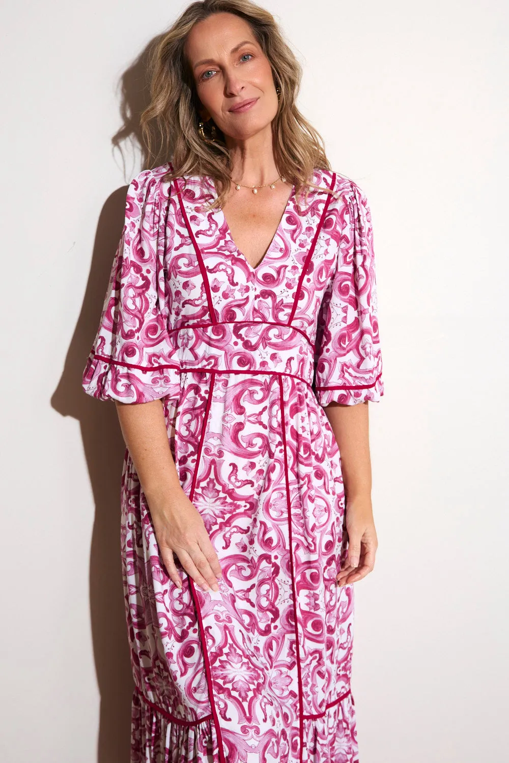 Aurora Panelled Dress in Mulberry Bijou Dress-Up Style Wave Soft