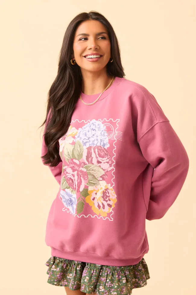 Stylish Scarf Floral Stamp Rose Graphic Sweatshirt