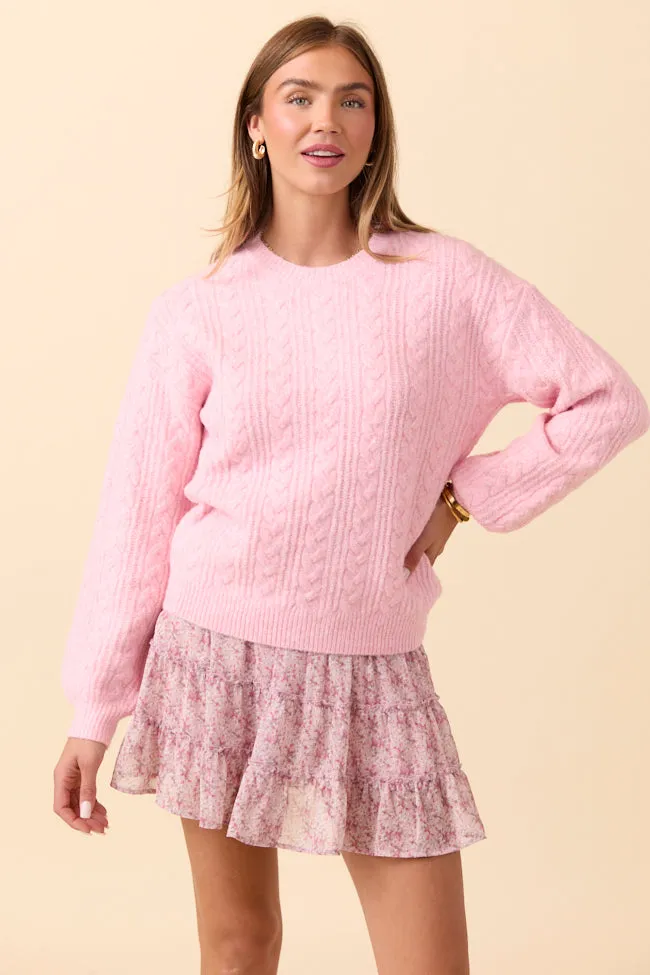 Organic Ease Sherri Light Pink Cable Knit Sweater