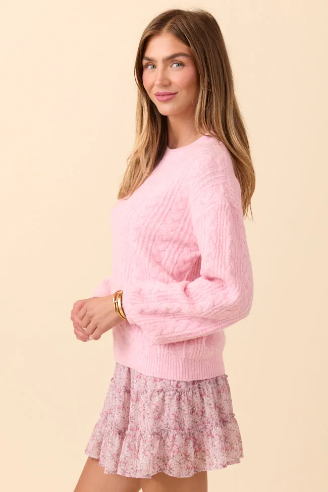 Ocean Fit Sherri Light Pink Cable Knit Sweater