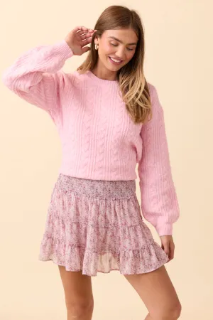 Sherri Light Pink Cable Knit Sweater VentilatedMesh