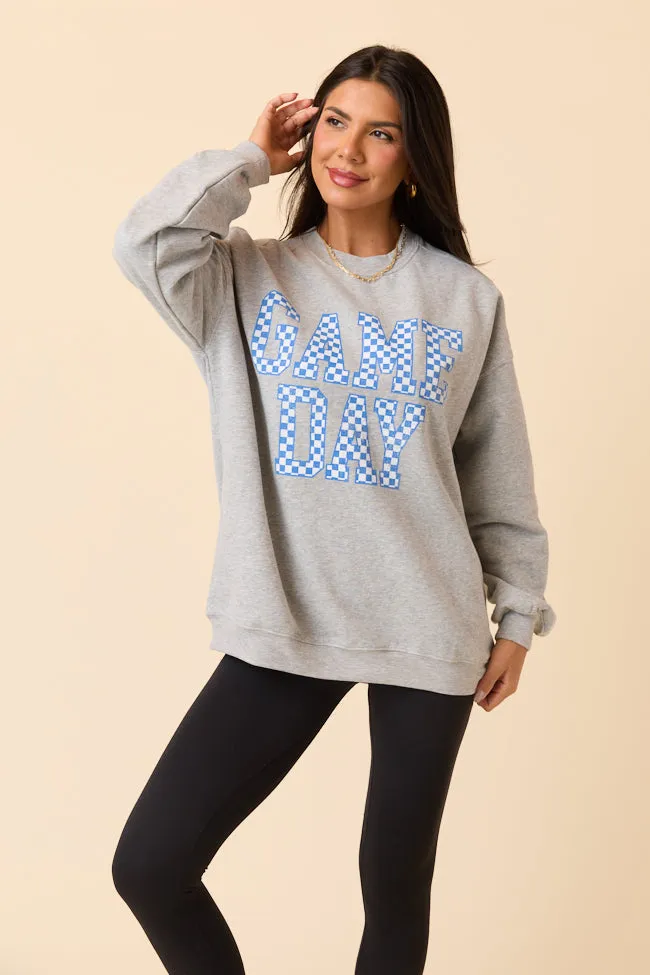 Relaxed T-shirt Noble Core Checkered Blue Game Day Light Grey Graphic Sweatshirt SALE