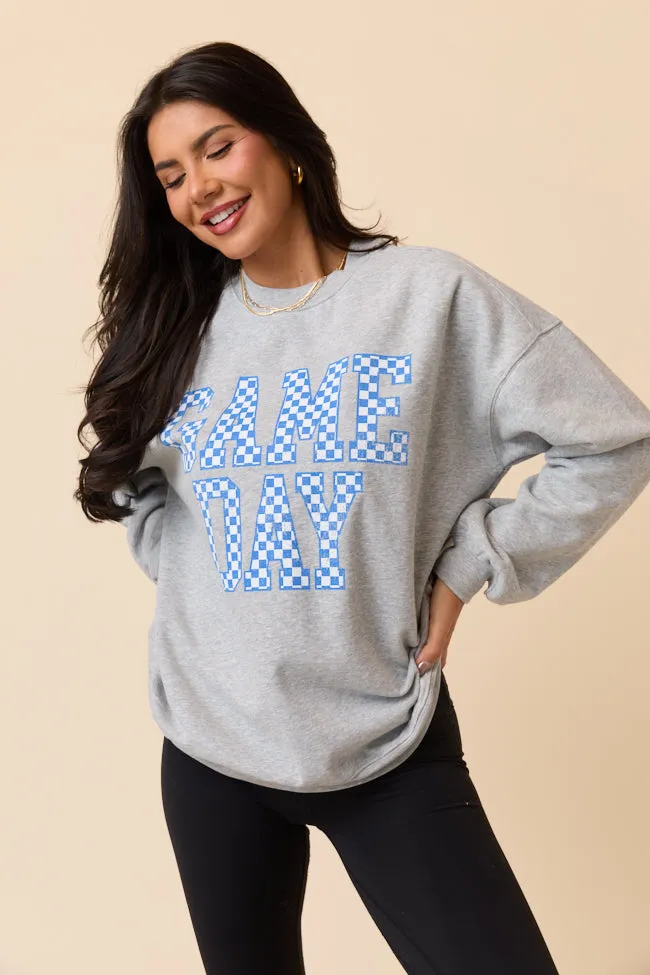 Lift Mode Checkered Blue Game Day Light Grey Graphic Sweatshirt SALE