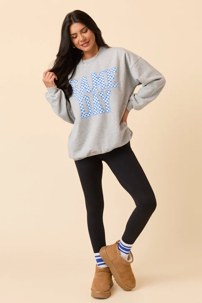 Checkered Blue Game Day Light Grey Graphic Sweatshirt SALE WrinkleFreeFabric