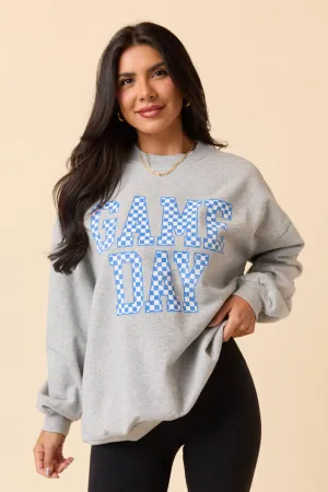 Thin Core Leader Core Checkered Blue Game Day Light Grey Graphic Sweatshirt SALE