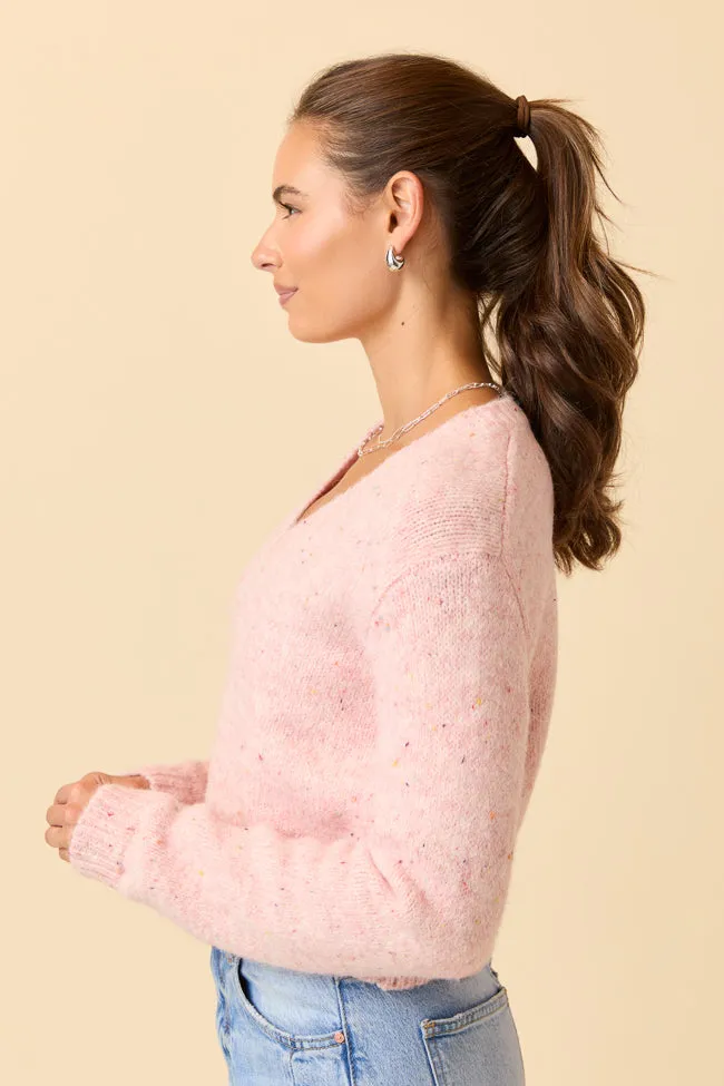 Dottie Pink Cropped V-Neck Sweater HighDensity Weave Holiday Ease