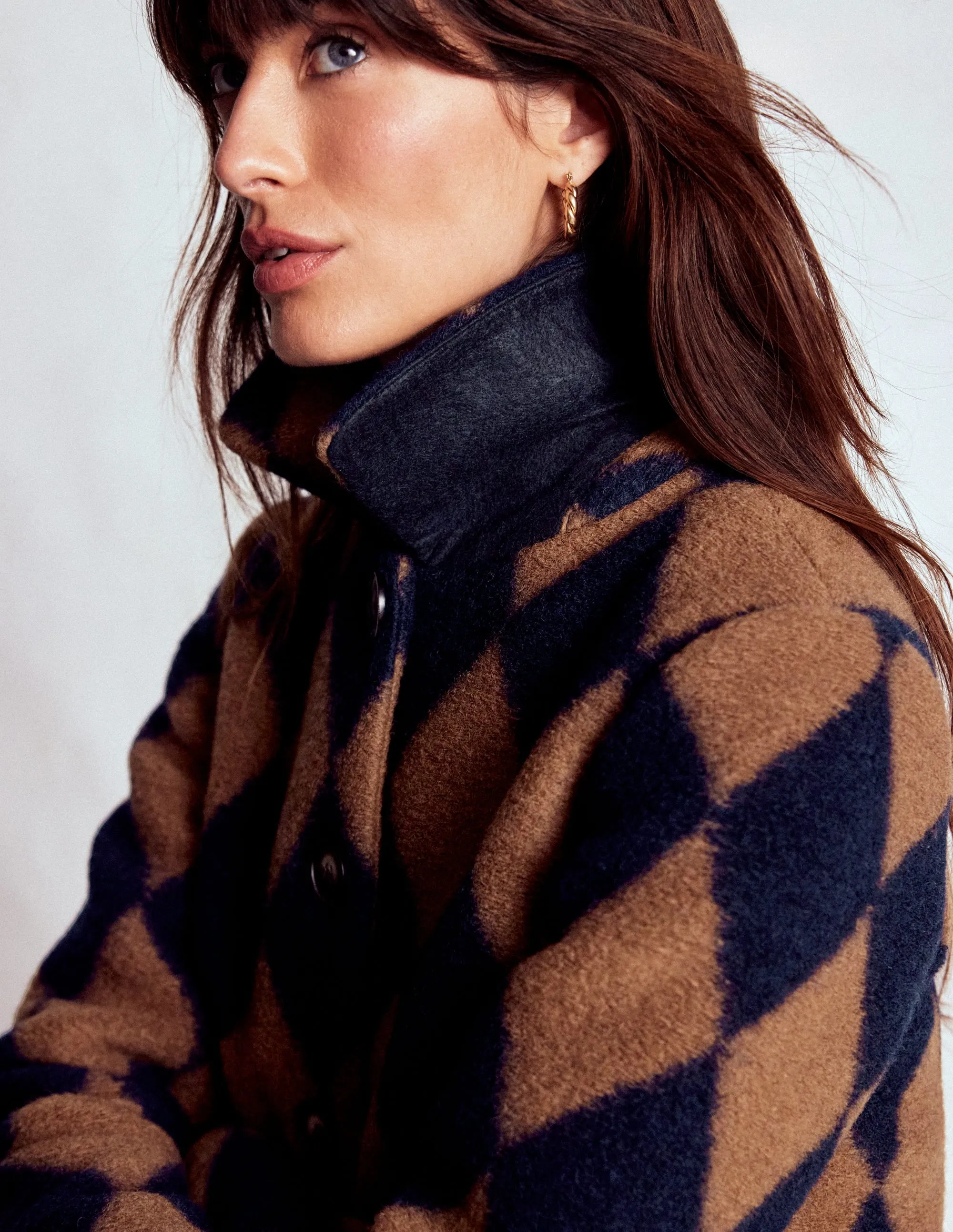 Commuter Friendly Look Waterproof Shell Edinburgh Swing Coat-Camel and Navy Argyle