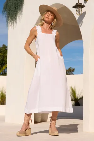 Office Casual Move Easy Claire Maxi Linen Dress in White
