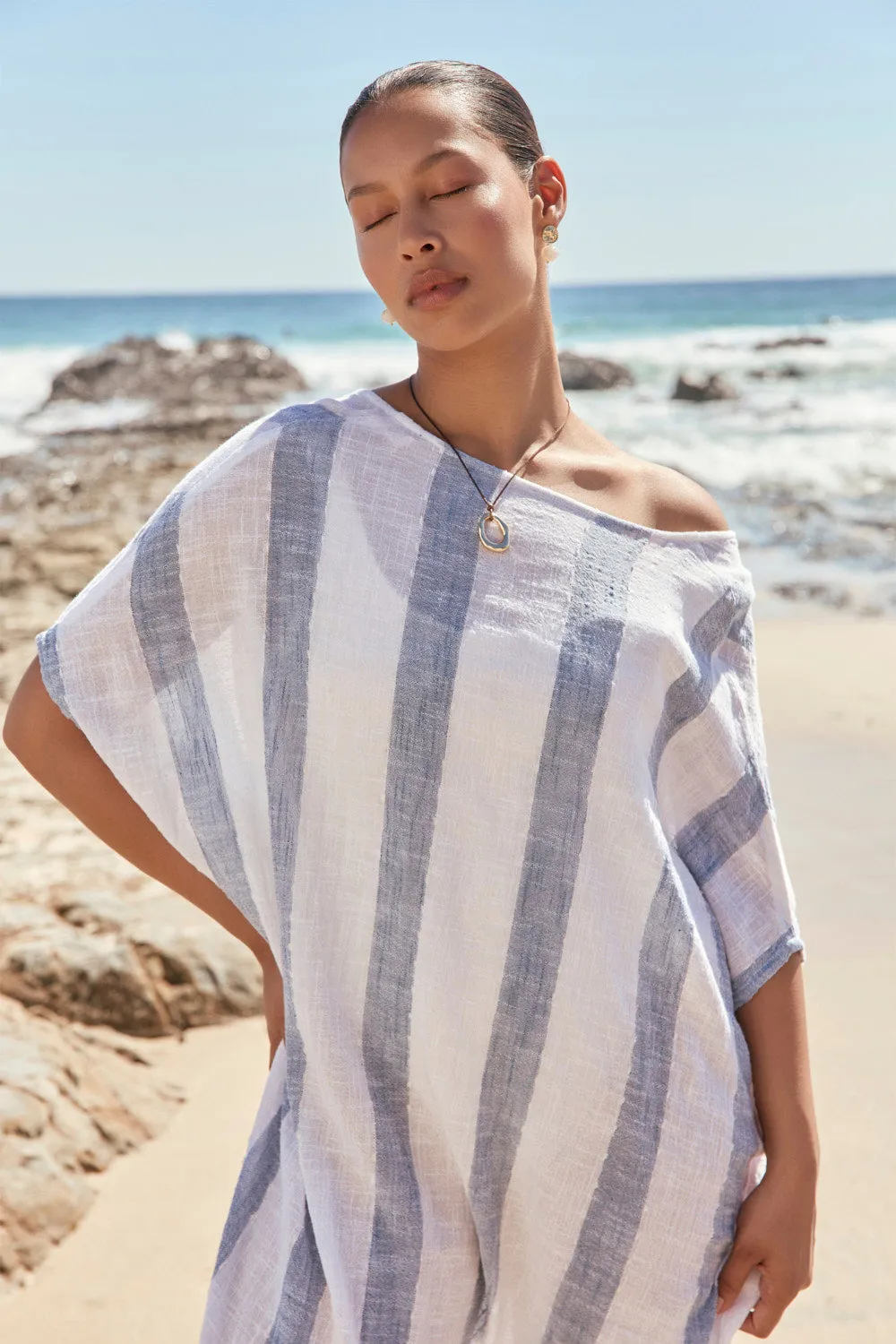 Clean Grace Neutral Mood Leilani Kaftan in Blue Stripe