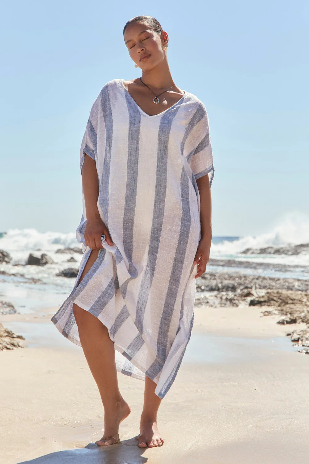 Leilani Kaftan in Blue Stripe Chic Design Neat Finish