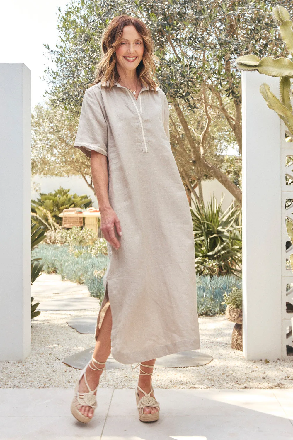 Ella Linen Dress in Natural Hot Now Comfortable and Chic