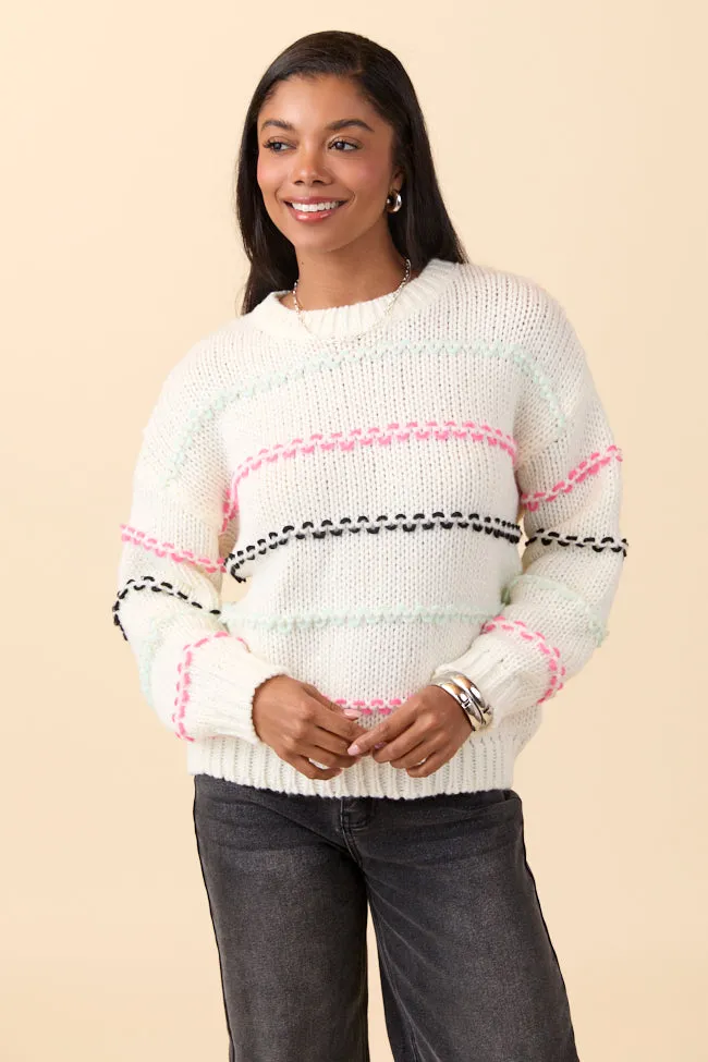 Skyler Ivory Multi Stripe Pullover AntibacterialMaterial Aura Core