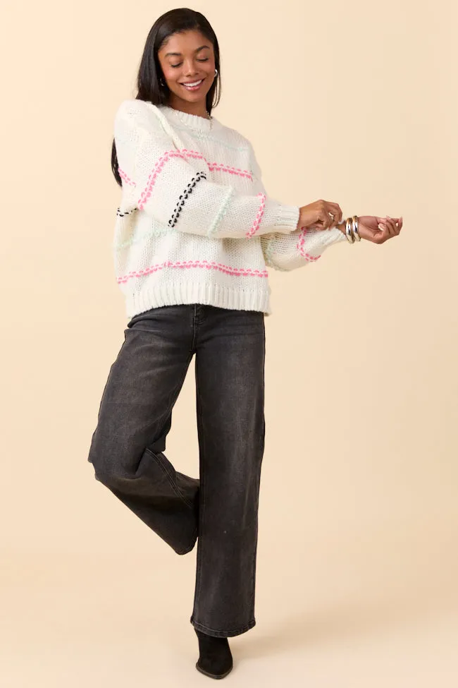 Zero Waste Elegant Skirt Skyler Ivory Multi Stripe Pullover