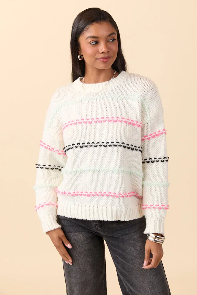 simple design Skyler Ivory Multi Stripe Pullover