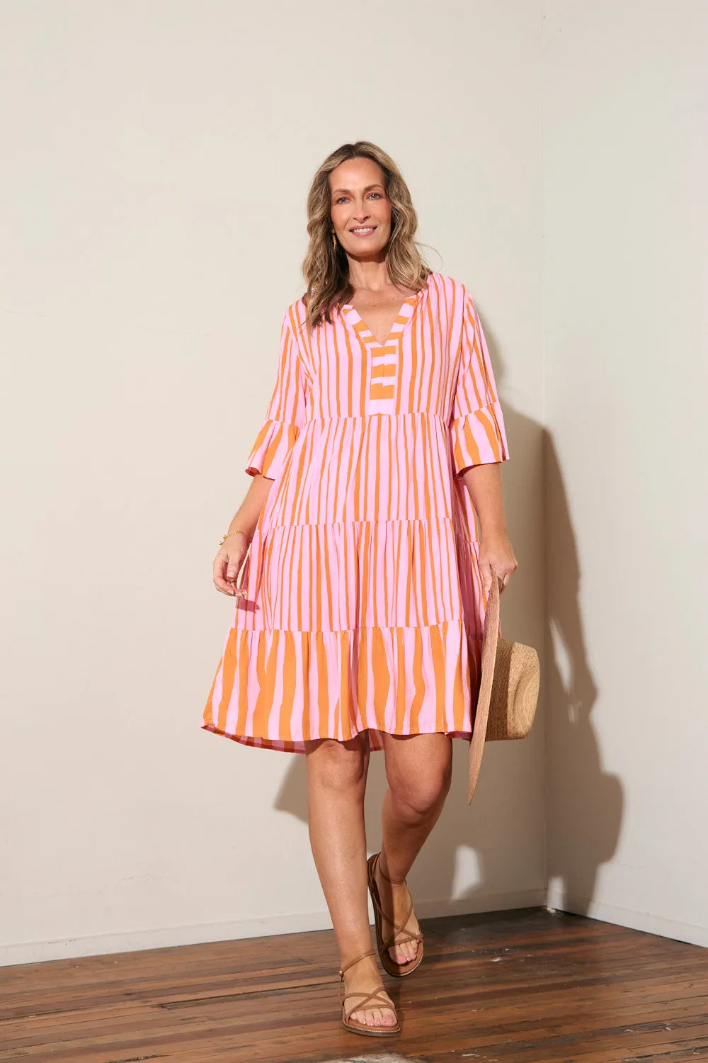 Scout Tiered Dress in Coral Spring Fresh Glow