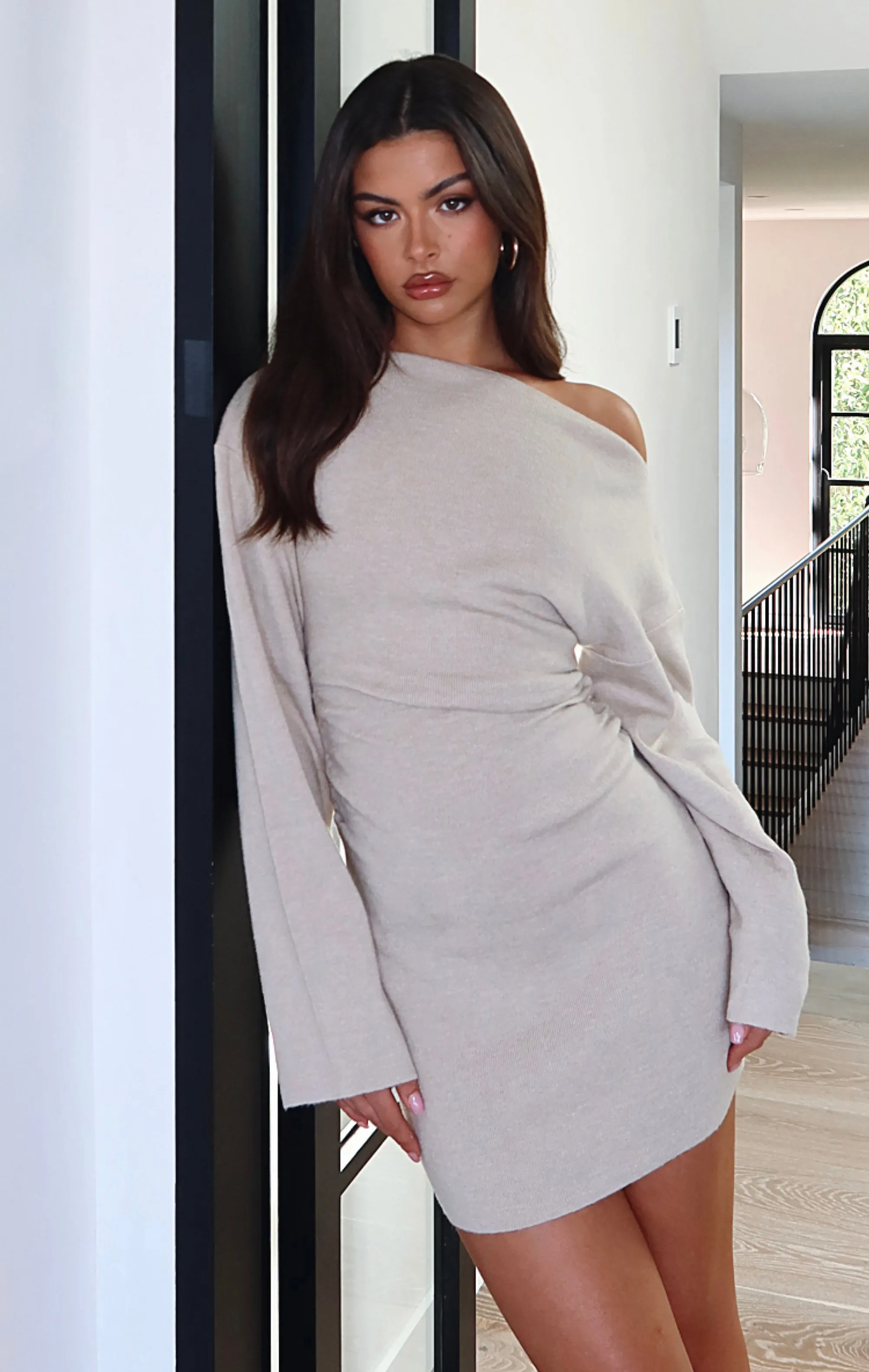 Casual Wear Strange World Long Sleeve Mini Dress Stone