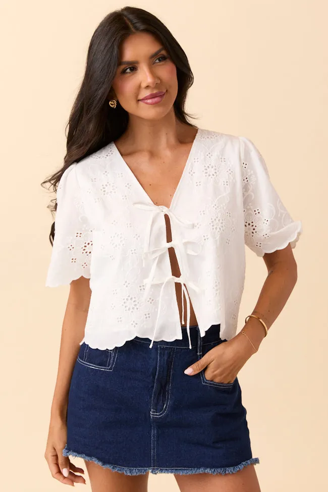 Hotel Style Island Dreamer Ivory Tie Front Eyelet Blouse SALE